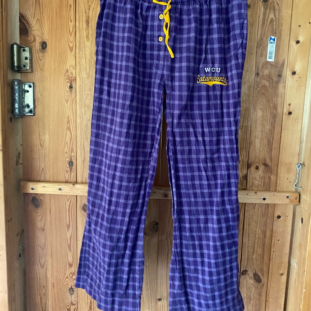 Purple Plaid Pajama Pants with Yellow Accents size medium